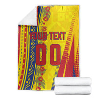 Personalized Colombia Soccer Blanket Floral Folk Pattern - Retro Football Player Art