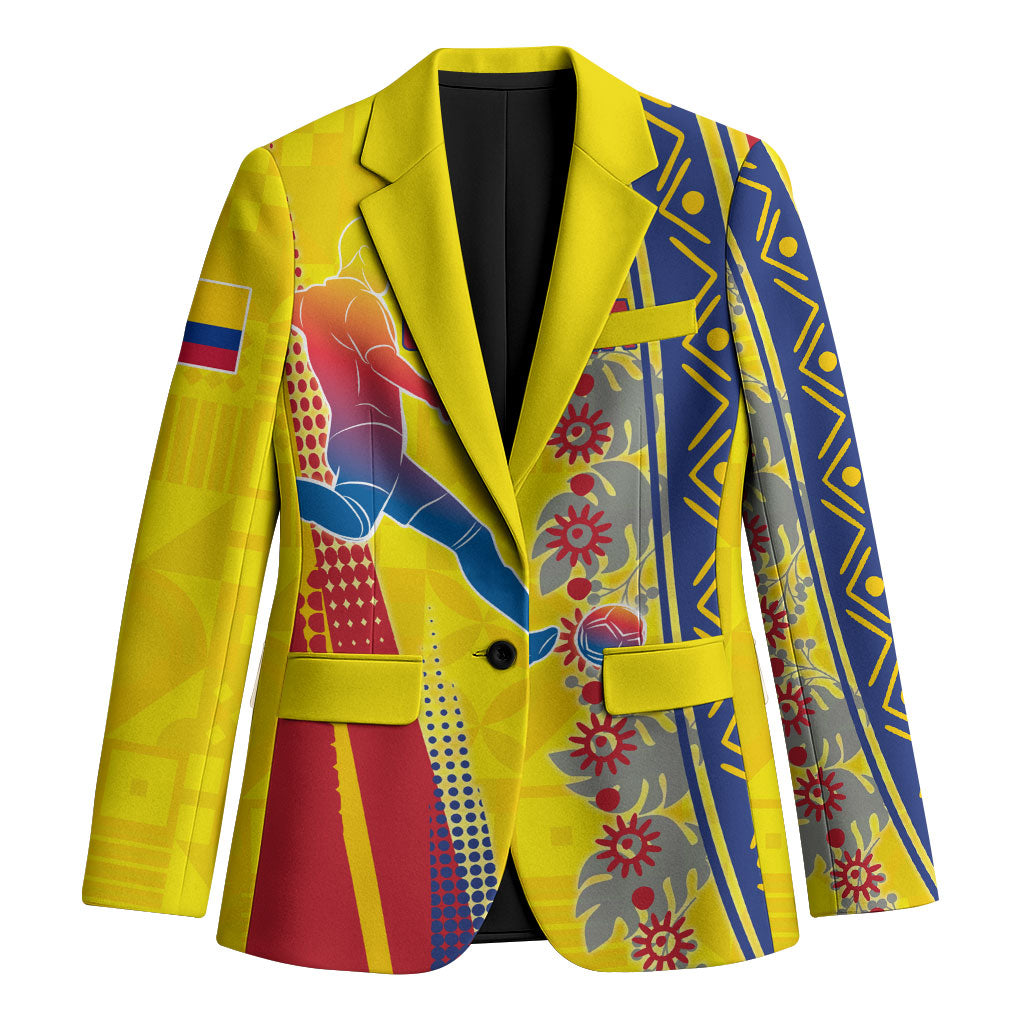 Personalized Colombia Soccer Blazer Floral Folk Pattern - Retro Football Player Art