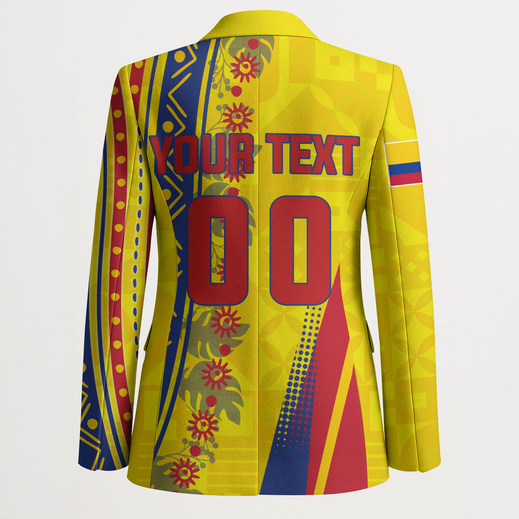 Personalized Colombia Soccer Blazer Floral Folk Pattern - Retro Football Player Art