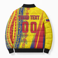 Personalized Colombia Soccer Bomber Puffer Jacket Floral Folk Pattern - Retro Football Player Art