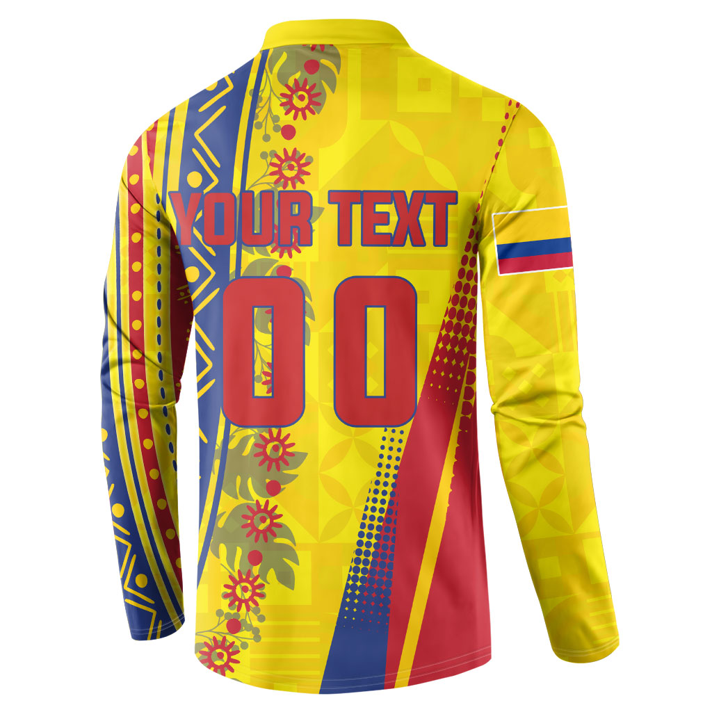 Personalized Colombia Soccer Button Sweatshirt Floral Folk Pattern - Retro Football Player Art