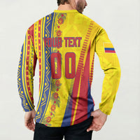 Personalized Colombia Soccer Button Sweatshirt Floral Folk Pattern - Retro Football Player Art