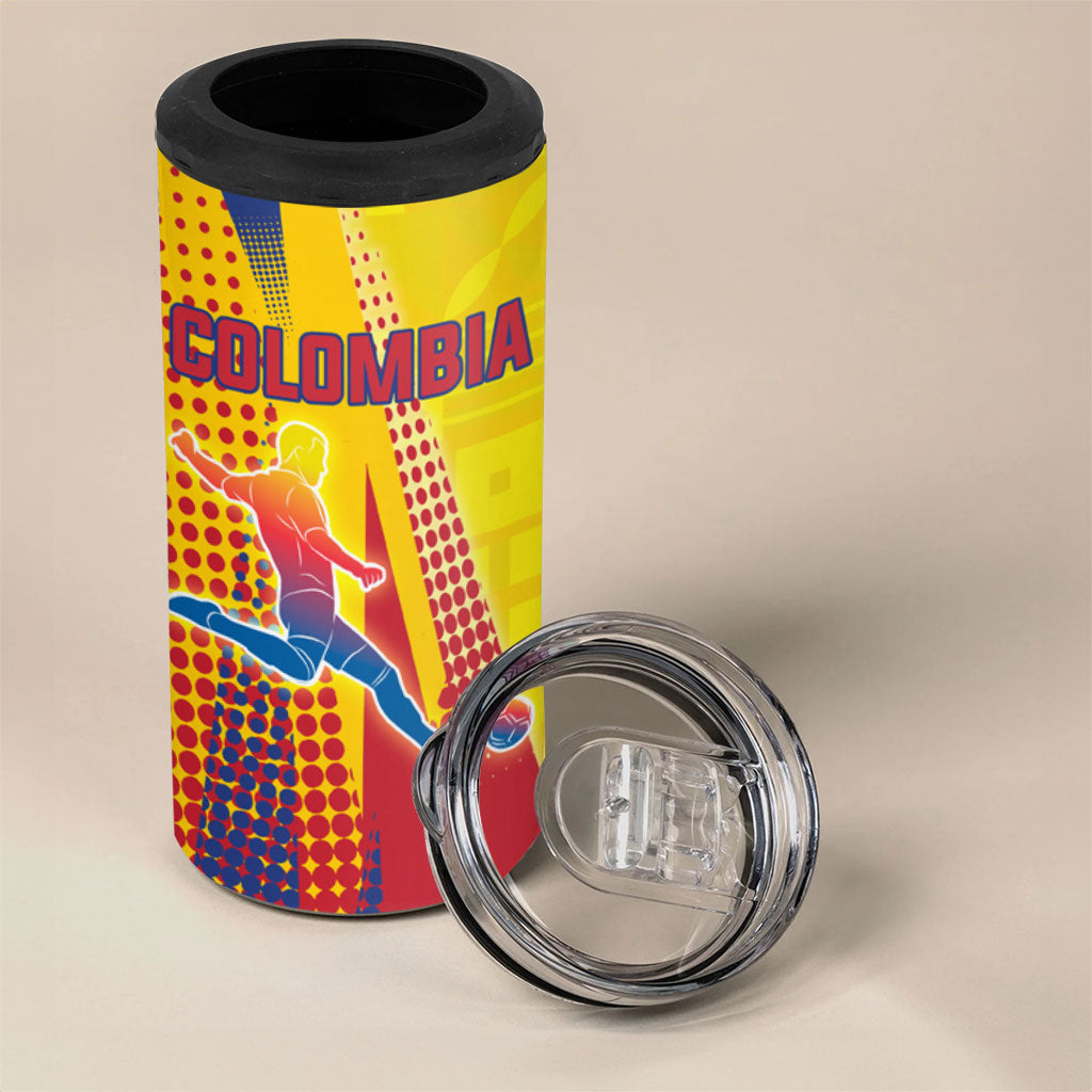 Personalized Colombia Soccer 4 in 1 Can Cooler Tumbler Floral Folk Pattern - Retro Football Player Art