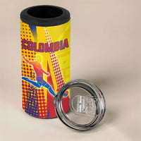 Personalized Colombia Soccer 4 in 1 Can Cooler Tumbler Floral Folk Pattern - Retro Football Player Art