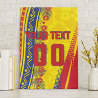 Personalized Colombia Soccer Canvas Wall Art Floral Folk Pattern - Retro Football Player Art