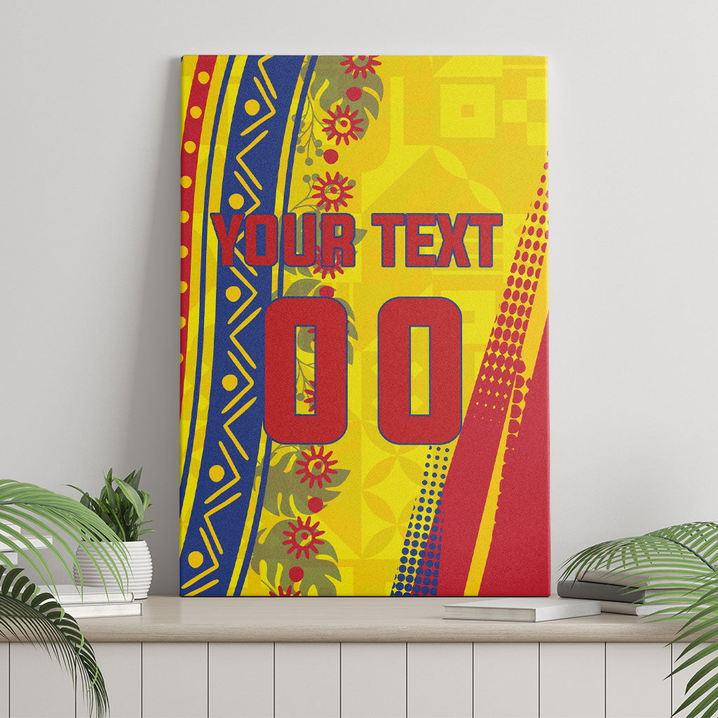 Personalized Colombia Soccer Canvas Wall Art Floral Folk Pattern - Retro Football Player Art
