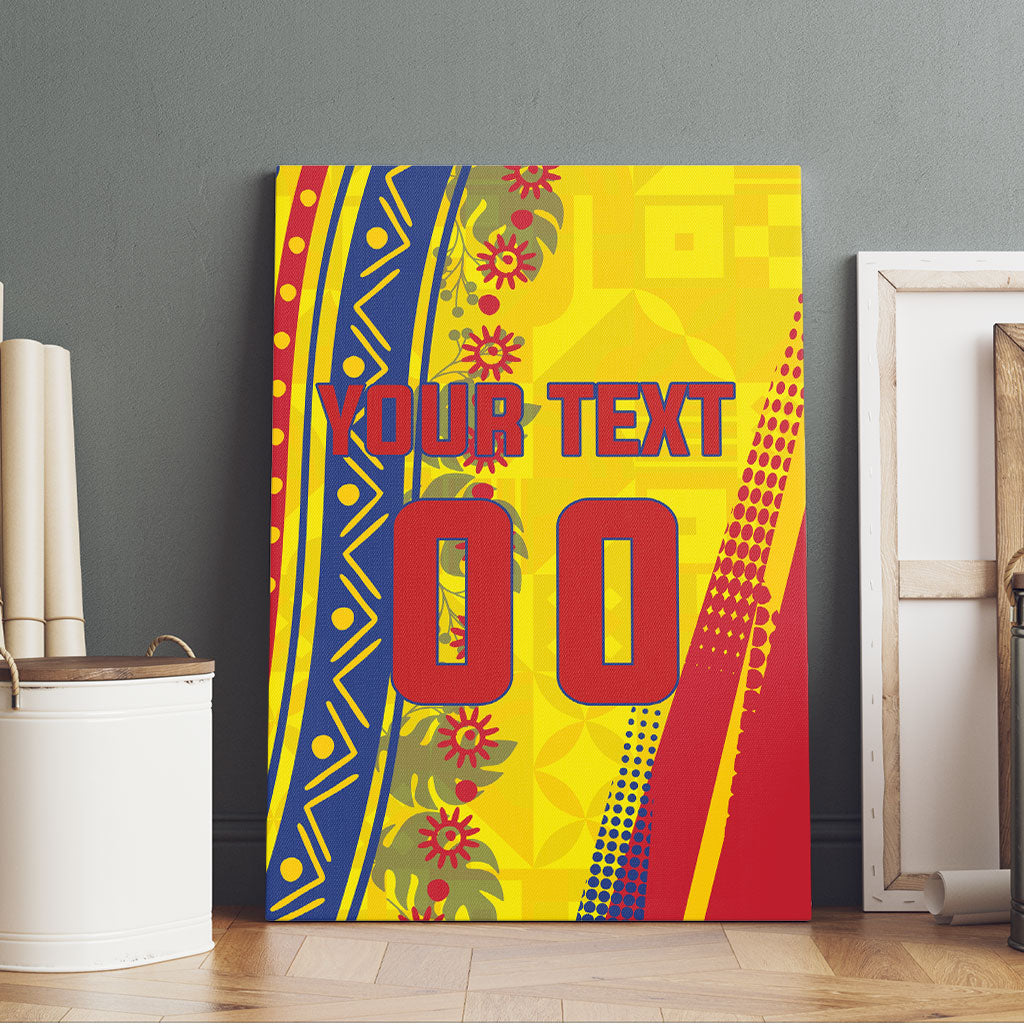 Personalized Colombia Soccer Canvas Wall Art Floral Folk Pattern - Retro Football Player Art