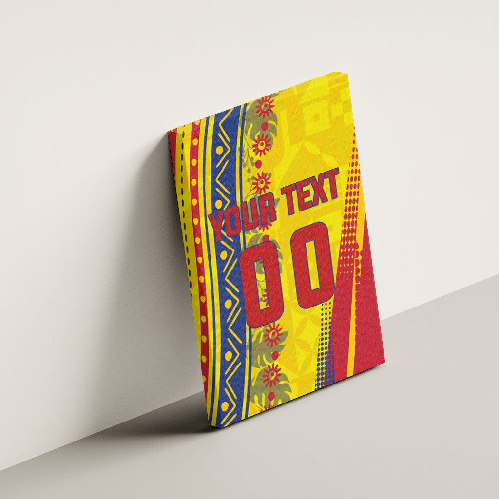 Personalized Colombia Soccer Canvas Wall Art Floral Folk Pattern - Retro Football Player Art
