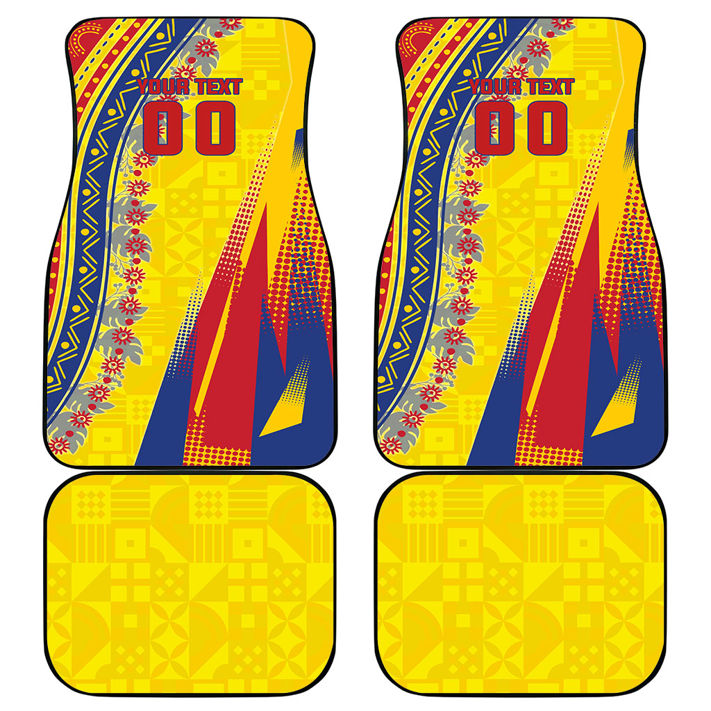 Personalized Colombia Soccer Car Mats Floral Folk Pattern - Retro Football Player Art