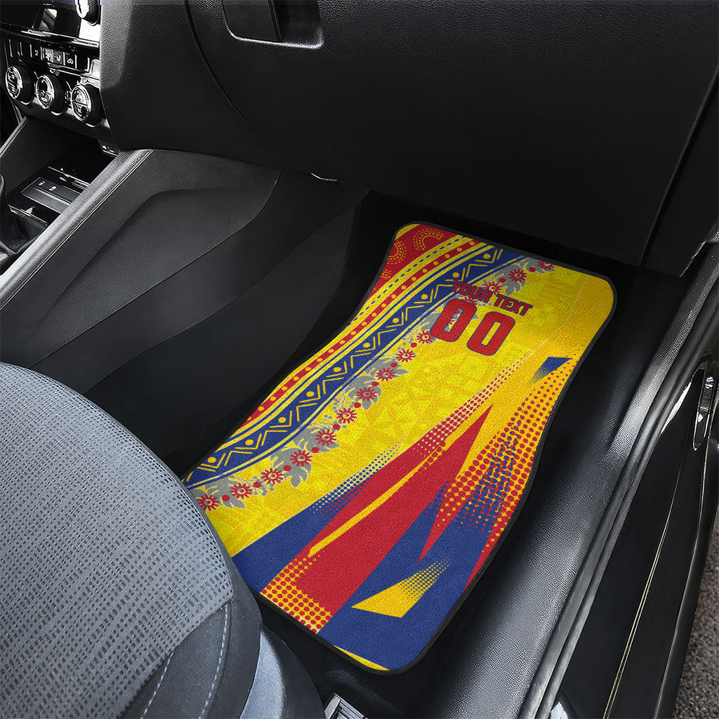 Personalized Colombia Soccer Car Mats Floral Folk Pattern - Retro Football Player Art