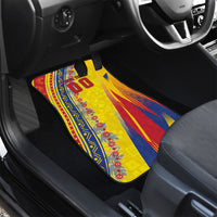 Personalized Colombia Soccer Car Mats Floral Folk Pattern - Retro Football Player Art