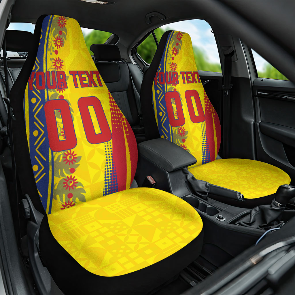 Personalized Colombia Soccer Car Seat Cover Floral Folk Pattern - Retro Football Player Art
