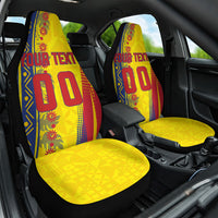 Personalized Colombia Soccer Car Seat Cover Floral Folk Pattern - Retro Football Player Art
