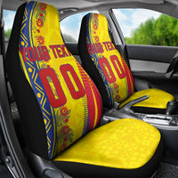 Personalized Colombia Soccer Car Seat Cover Floral Folk Pattern - Retro Football Player Art