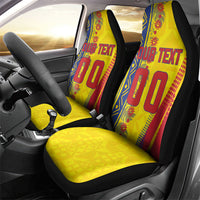 Personalized Colombia Soccer Car Seat Cover Floral Folk Pattern - Retro Football Player Art