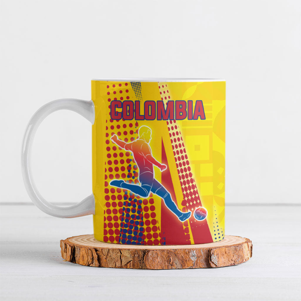 Personalized Colombia Soccer Ceramic Mug Floral Folk Pattern - Retro Football Player Art