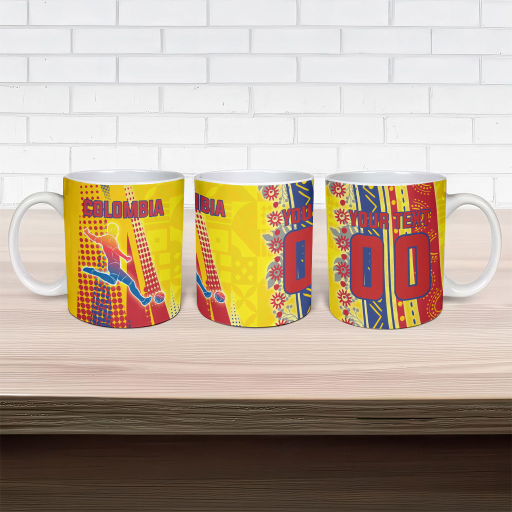 Personalized Colombia Soccer Ceramic Mug Floral Folk Pattern - Retro Football Player Art