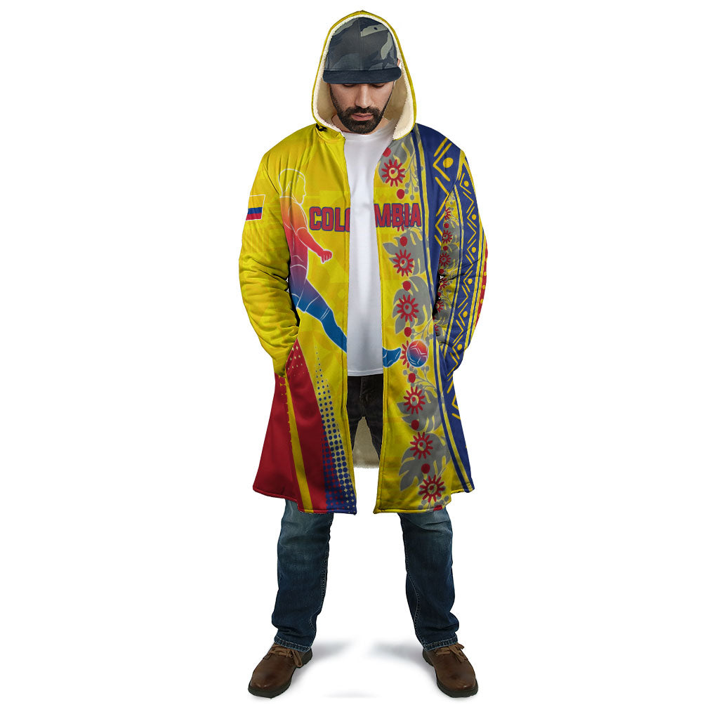 Personalized Colombia Soccer Cloak Floral Folk Pattern - Retro Football Player Art