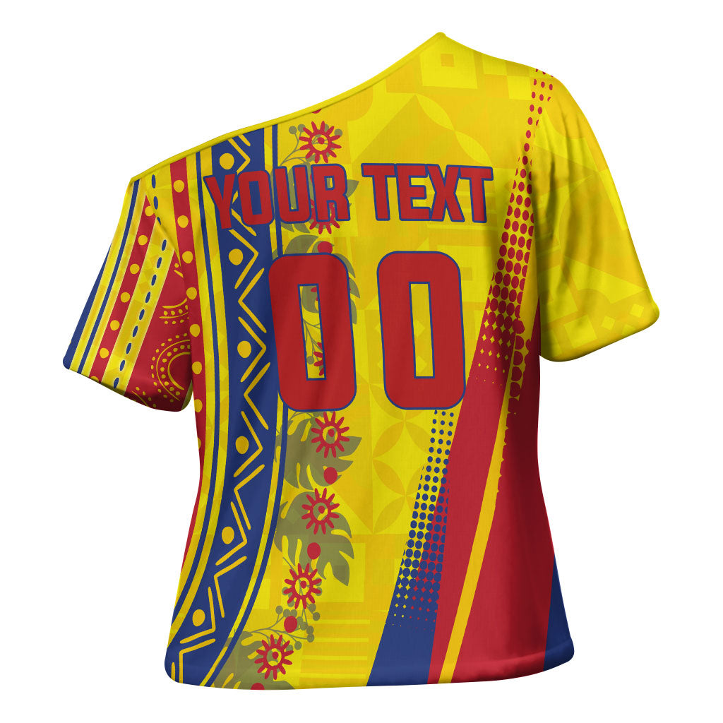 Personalized Colombia Soccer Cross Shoulder Shirt Floral Folk Pattern - Retro Football Player Art