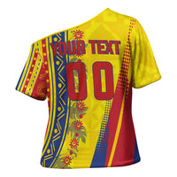 Personalized Colombia Soccer Cross Shoulder Shirt Floral Folk Pattern - Retro Football Player Art