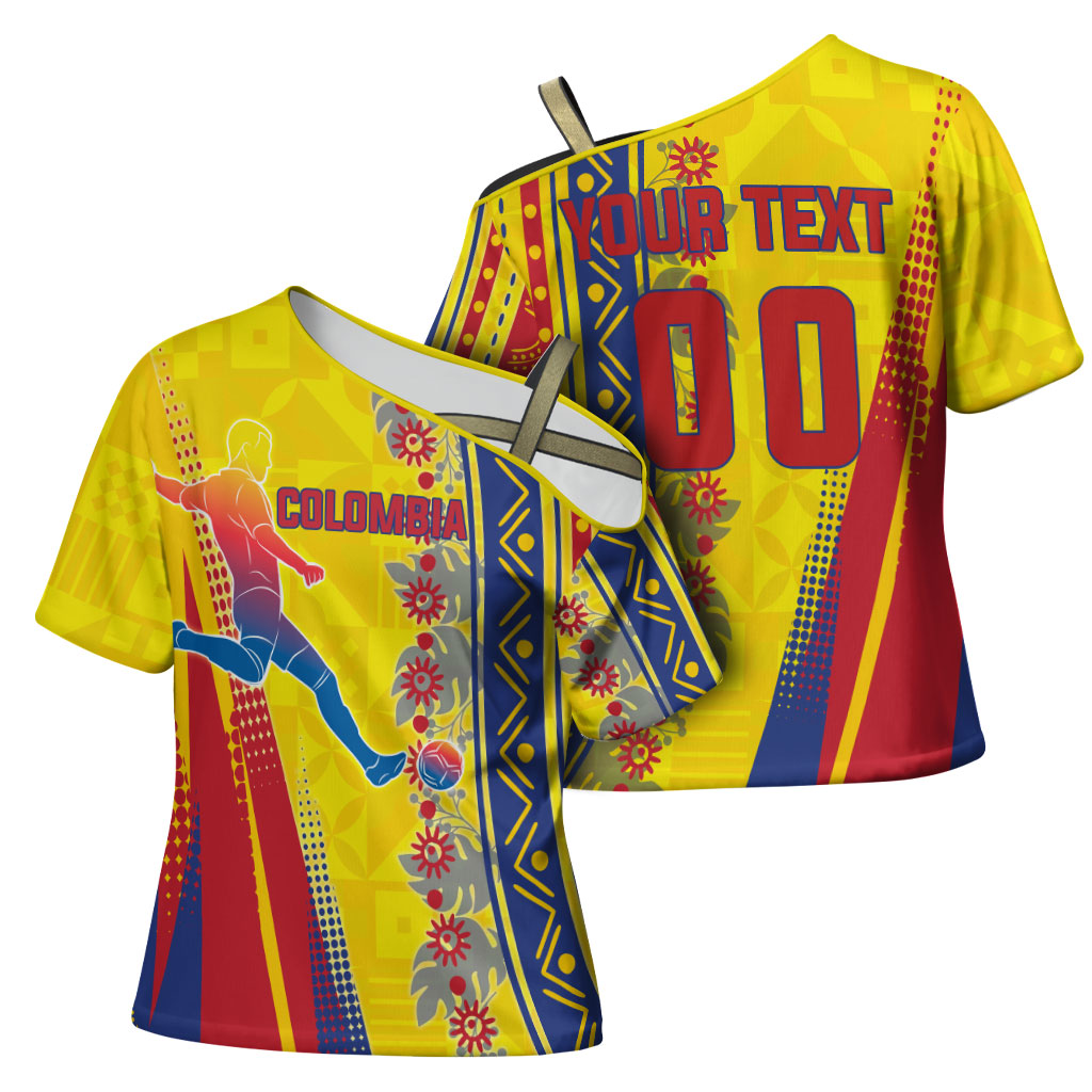Personalized Colombia Soccer Cross Shoulder Shirt Floral Folk Pattern - Retro Football Player Art
