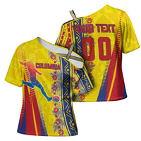 Personalized Colombia Soccer Cross Shoulder Shirt Floral Folk Pattern - Retro Football Player Art