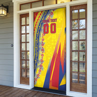 Personalized Colombia Soccer Door Cover Floral Folk Pattern - Retro Football Player Art