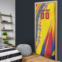 Personalized Colombia Soccer Door Cover Floral Folk Pattern - Retro Football Player Art