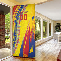 Personalized Colombia Soccer Door Cover Floral Folk Pattern - Retro Football Player Art
