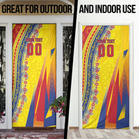 Personalized Colombia Soccer Door Cover Floral Folk Pattern - Retro Football Player Art