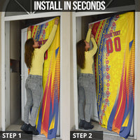 Personalized Colombia Soccer Door Cover Floral Folk Pattern - Retro Football Player Art