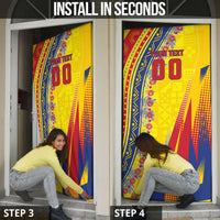 Personalized Colombia Soccer Door Cover Floral Folk Pattern - Retro Football Player Art