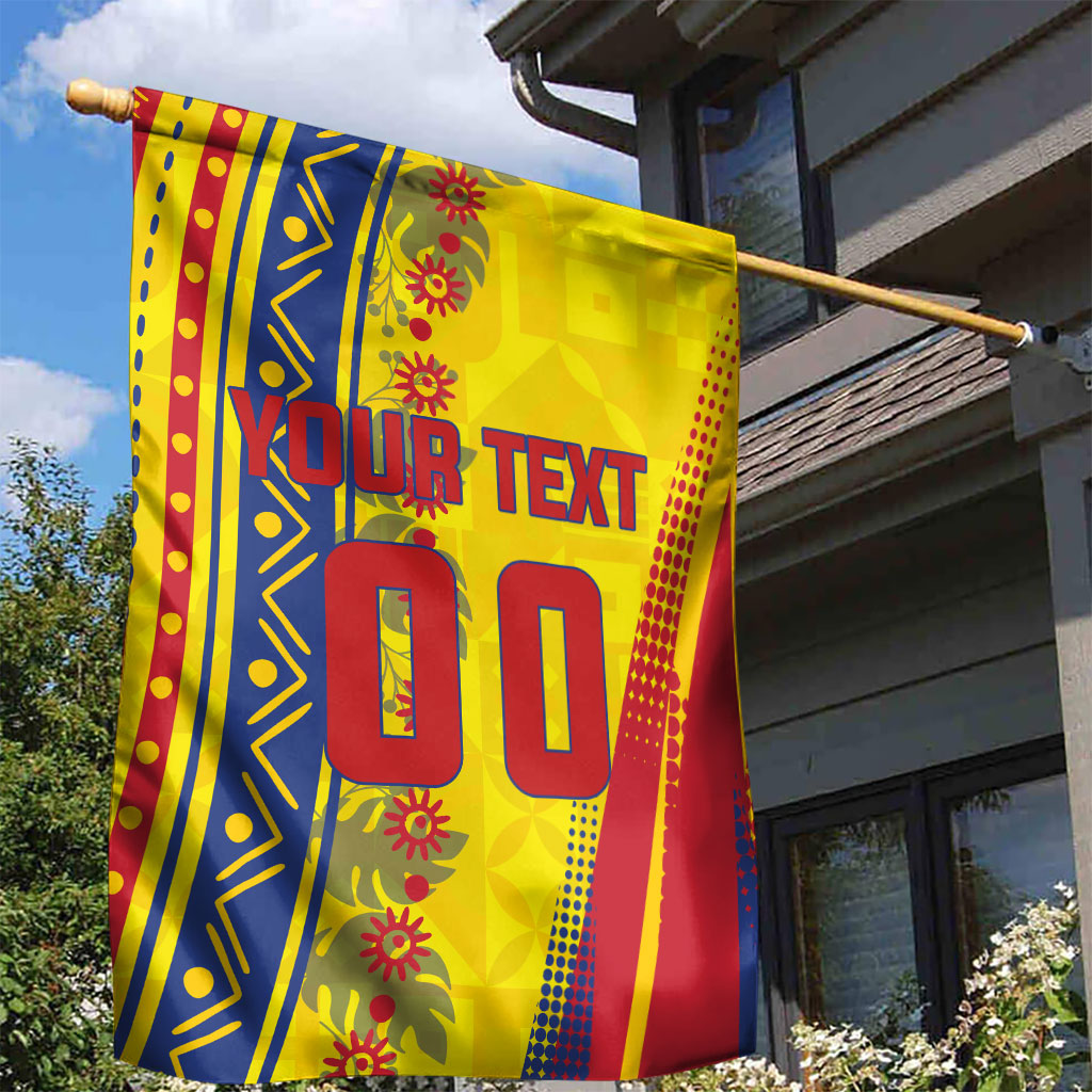 Personalized Colombia Soccer Garden Flag Floral Folk Pattern - Retro Football Player Art
