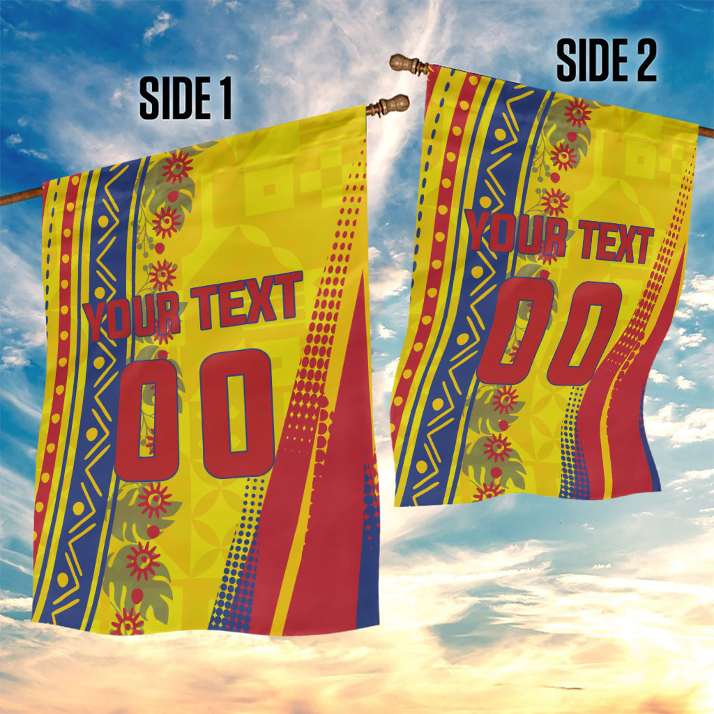 Personalized Colombia Soccer Garden Flag Floral Folk Pattern - Retro Football Player Art