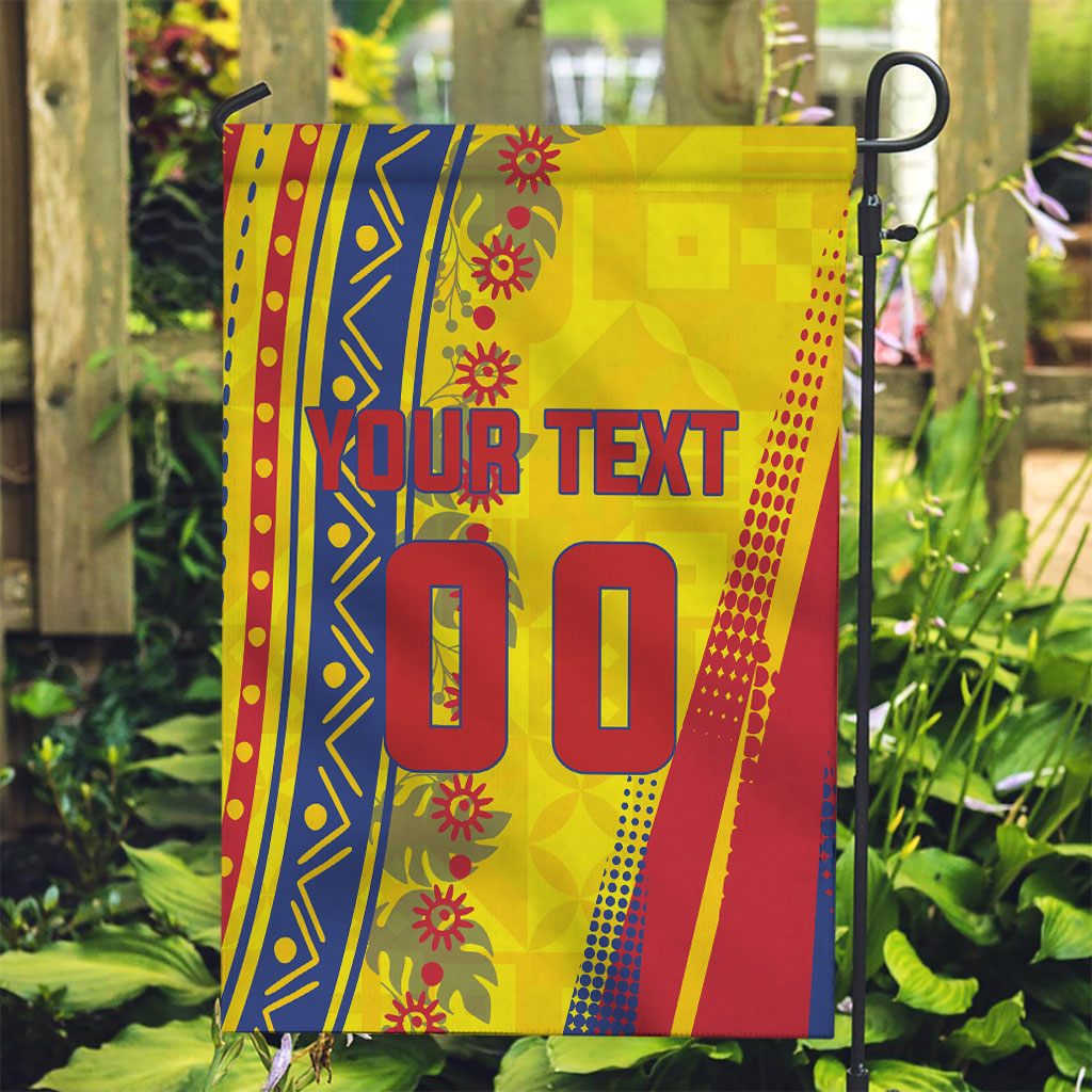 Personalized Colombia Soccer Garden Flag Floral Folk Pattern - Retro Football Player Art