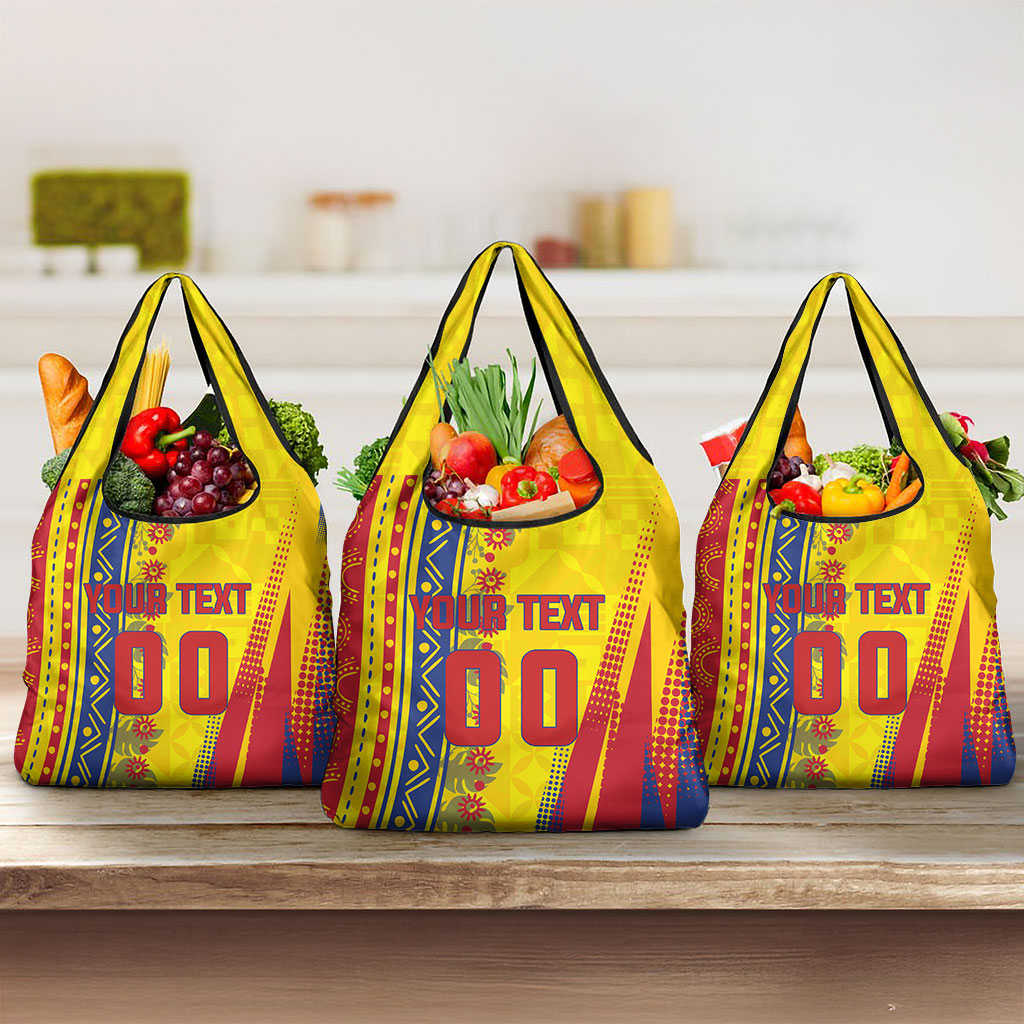 Personalized Colombia Soccer Grocery Bag Floral Folk Pattern - Retro Football Player Art