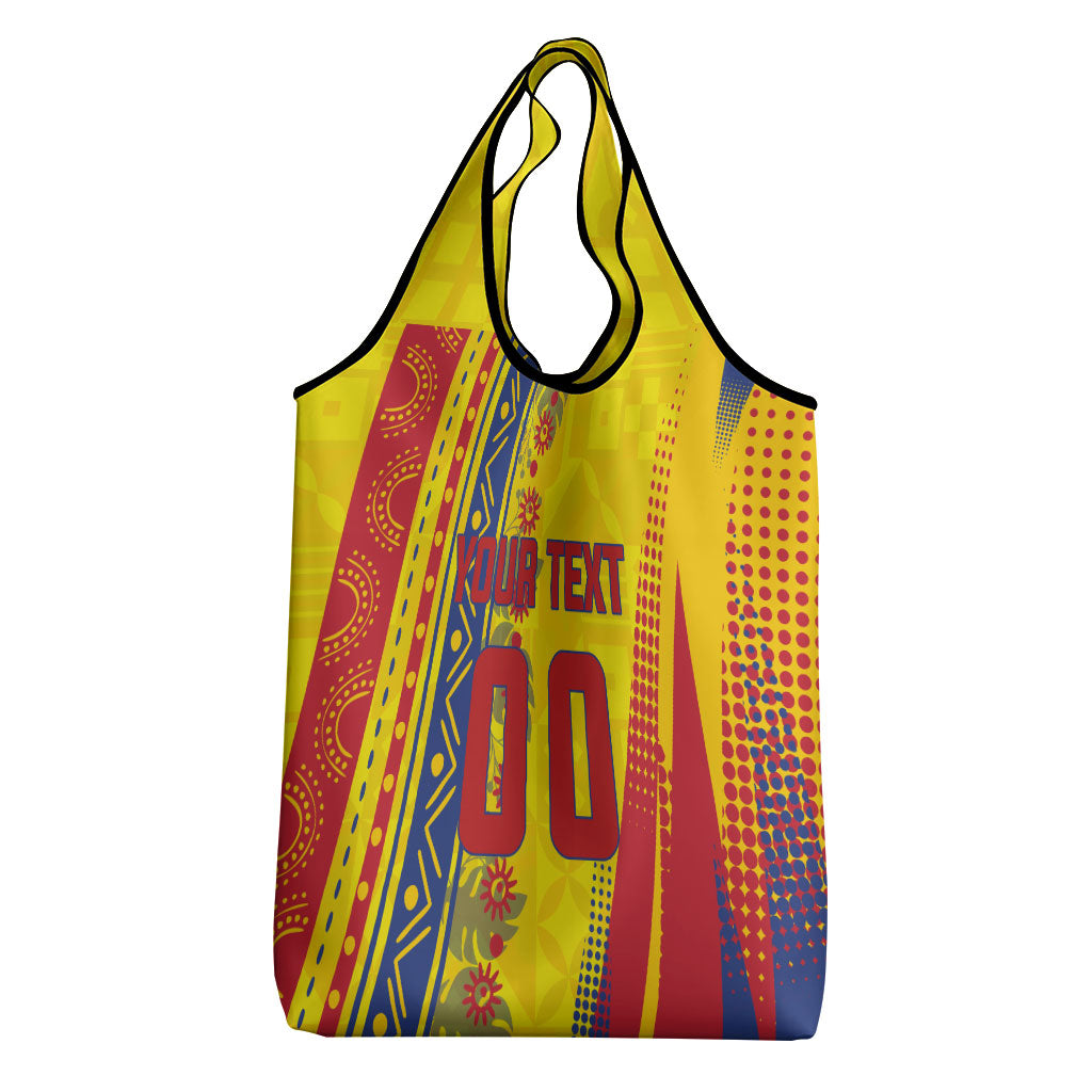 Personalized Colombia Soccer Grocery Bag Floral Folk Pattern - Retro Football Player Art