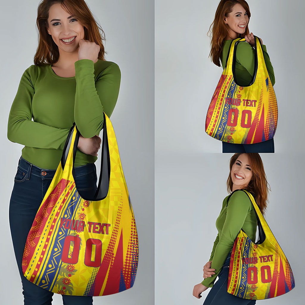Personalized Colombia Soccer Grocery Bag Floral Folk Pattern - Retro Football Player Art
