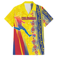 Personalized Colombia Soccer Hawaiian Shirt Floral Folk Pattern - Retro Football Player Art
