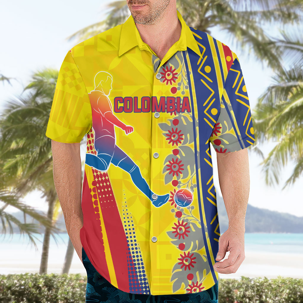 Personalized Colombia Soccer Hawaiian Shirt Floral Folk Pattern - Retro Football Player Art
