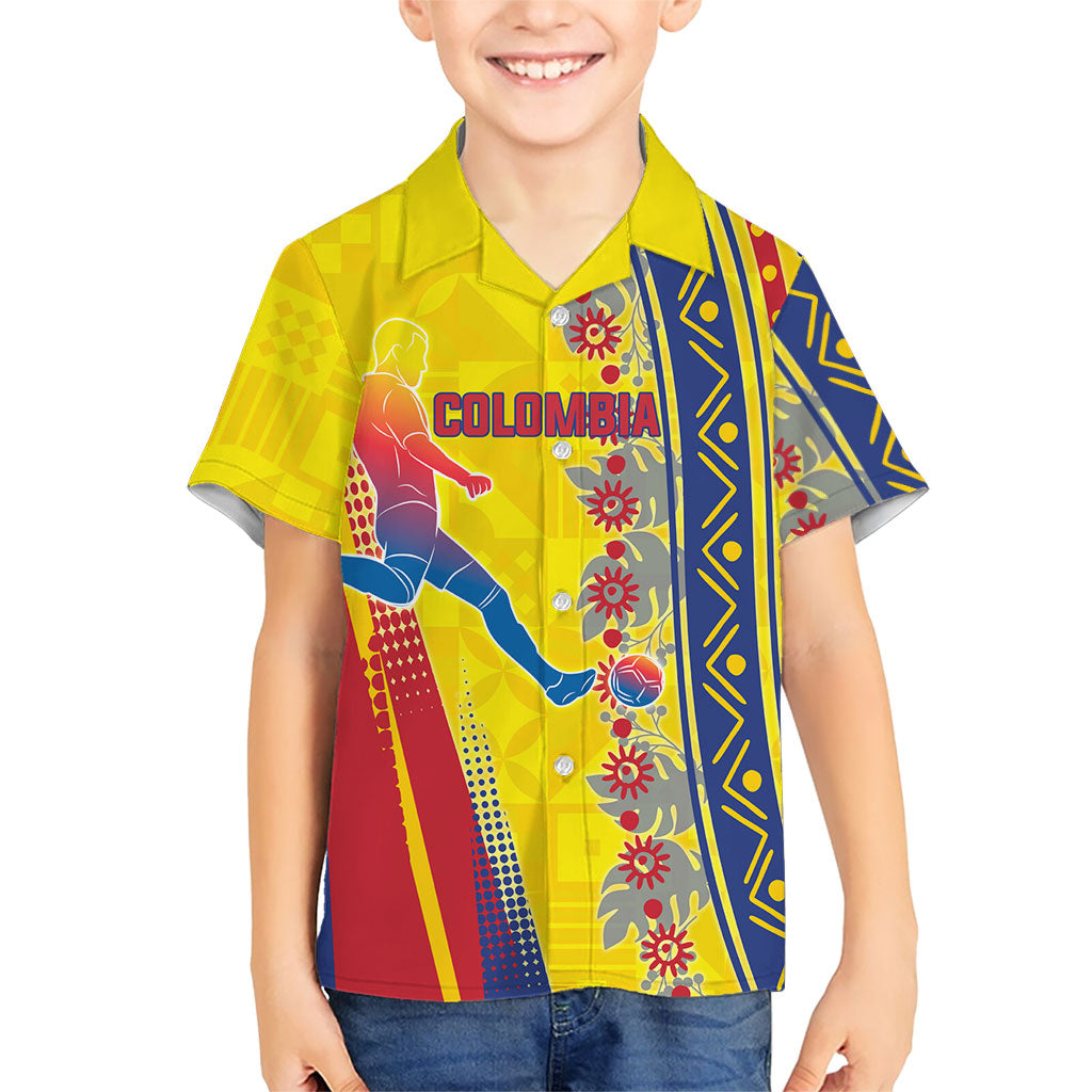 Personalized Colombia Soccer Hawaiian Shirt Floral Folk Pattern - Retro Football Player Art