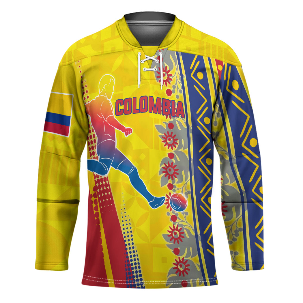 Personalized Colombia Soccer Hockey Jersey Floral Folk Pattern - Retro Football Player Art
