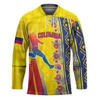 Personalized Colombia Soccer Hockey Jersey Floral Folk Pattern - Retro Football Player Art