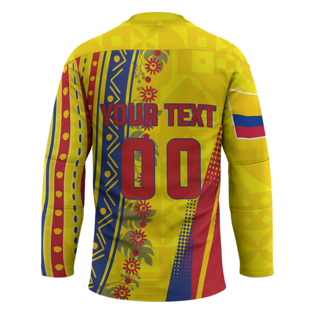 Personalized Colombia Soccer Hockey Jersey Floral Folk Pattern - Retro Football Player Art