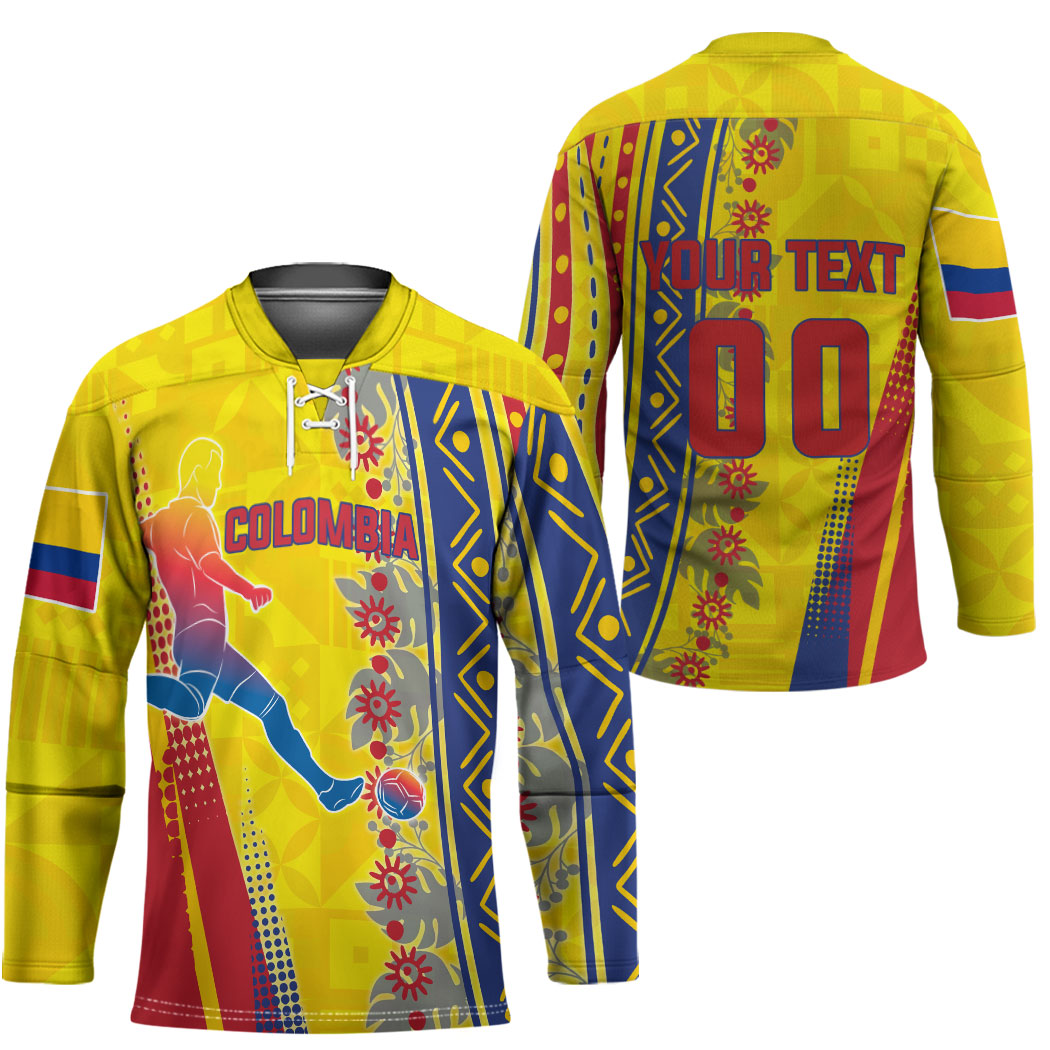 Personalized Colombia Soccer Hockey Jersey Floral Folk Pattern - Retro Football Player Art
