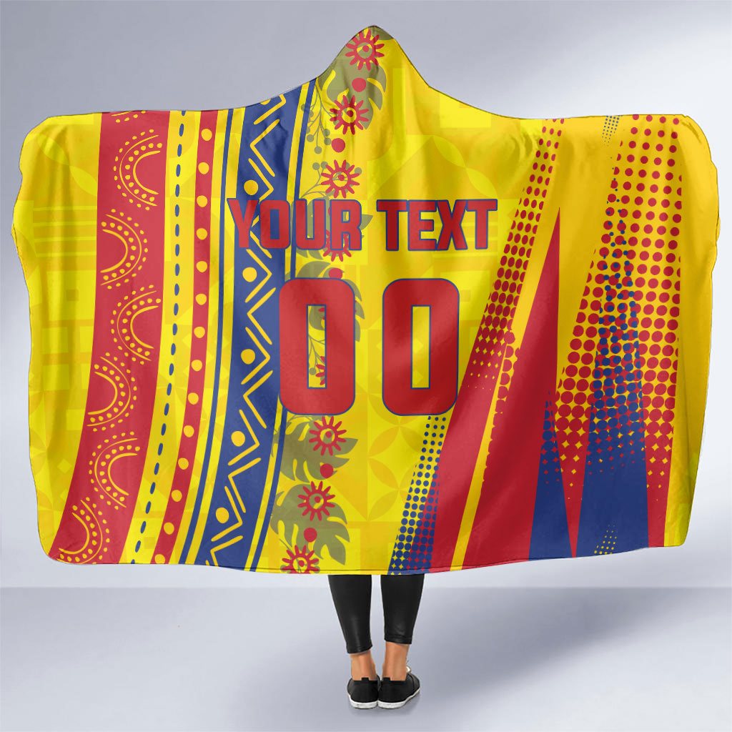 Personalized Colombia Soccer Hooded Blanket Floral Folk Pattern - Retro Football Player Art