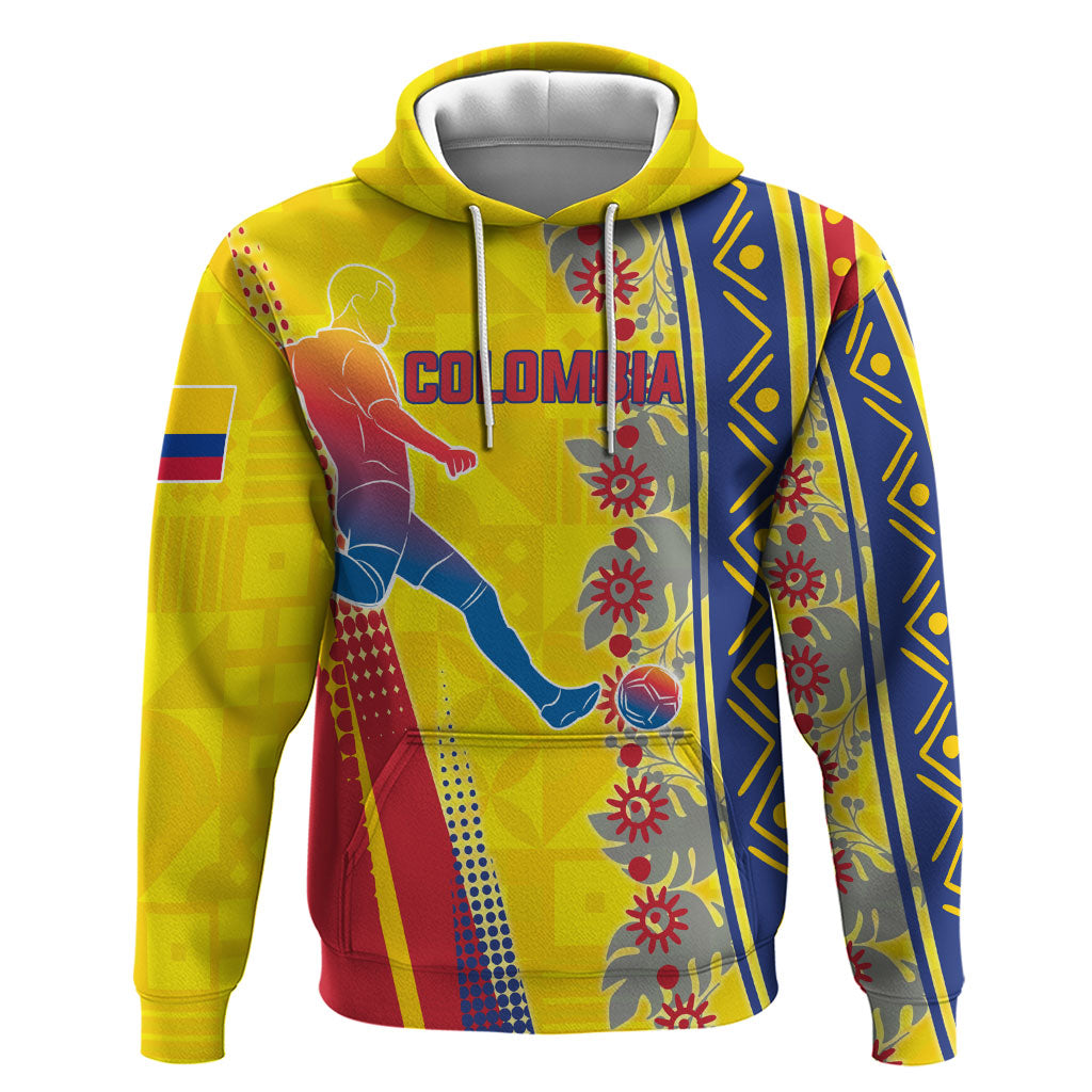 Personalized Colombia Soccer Hoodie Floral Folk Pattern - Retro Football Player Art