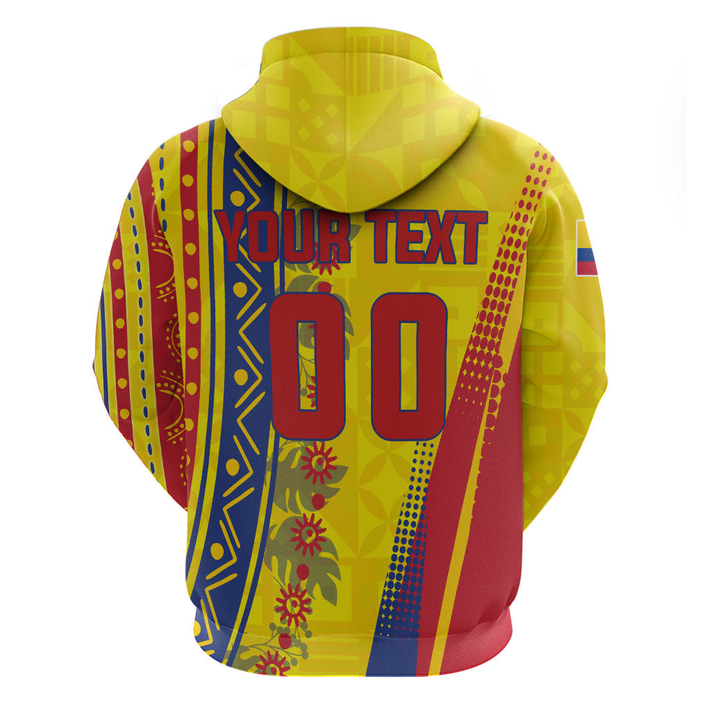 Personalized Colombia Soccer Hoodie Floral Folk Pattern - Retro Football Player Art
