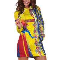 Personalized Colombia Soccer Hoodie Dress Floral Folk Pattern - Retro Football Player Art