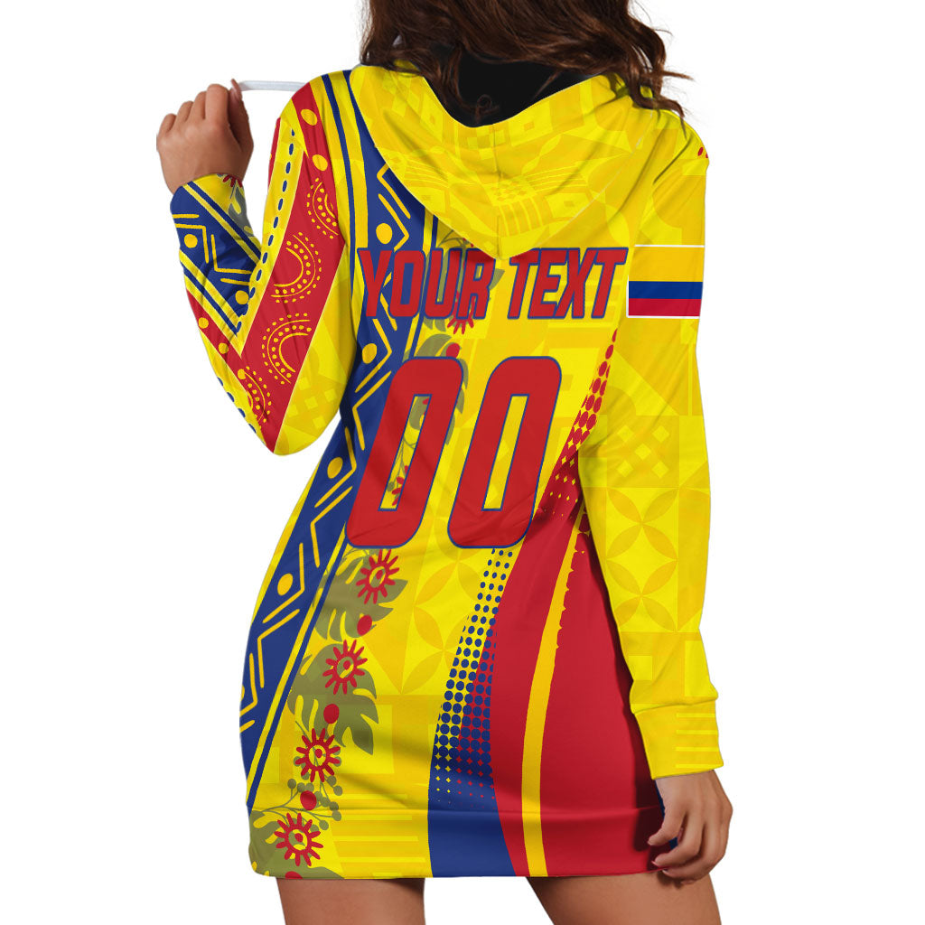 Personalized Colombia Soccer Hoodie Dress Floral Folk Pattern - Retro Football Player Art